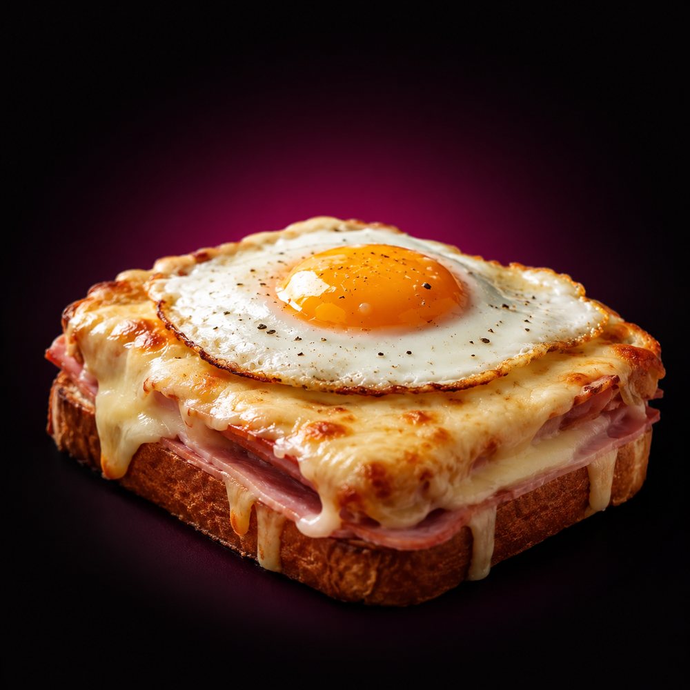 Croque Madame — jambon, fromage gratiné, œuf
